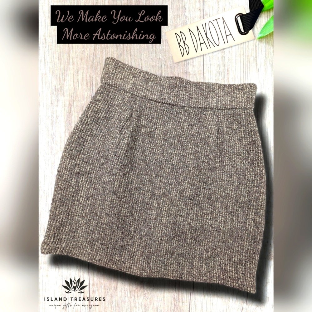 BB DEKOTA High Waisted Tweet Mini Skirt Sz 8 Brown/Gray Waist Darts Waist Darts